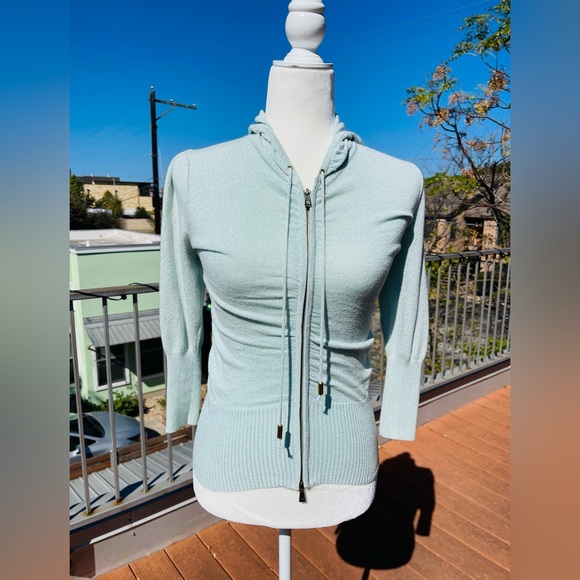 EXPRESS XS Women's Light Blue Metallic Zip Jacket - Picture 1 of 8